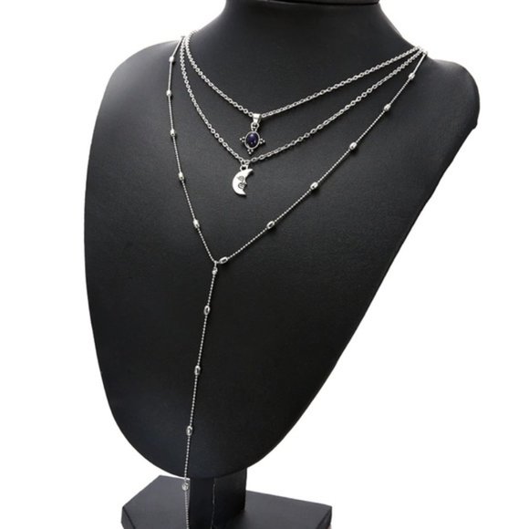 Layered Bohemian Gem and Moon Necklace - Picture 3 of 5